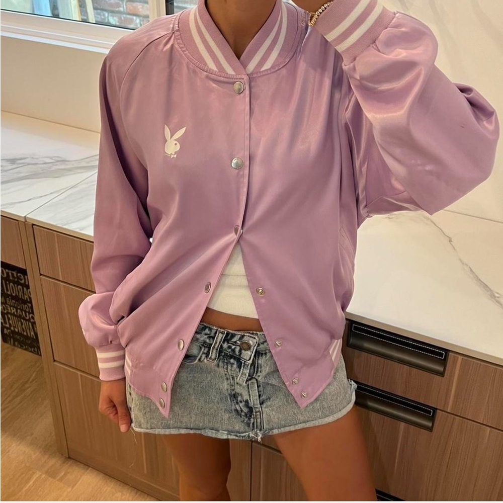 Playboy Women's Pink Satin Bomber Jacket